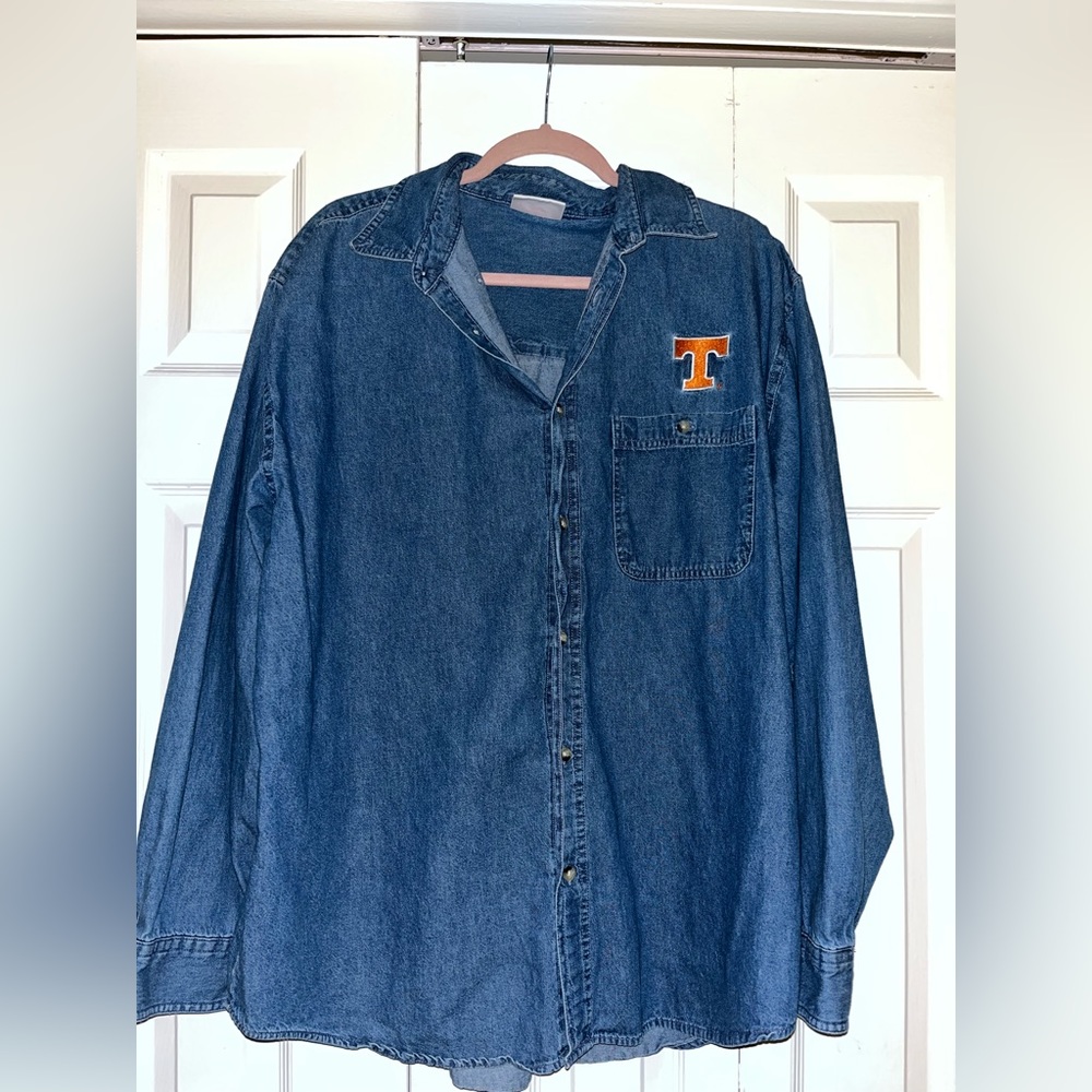 VITNAGE embroidered denim button down shirt with University of Tennessee logo!